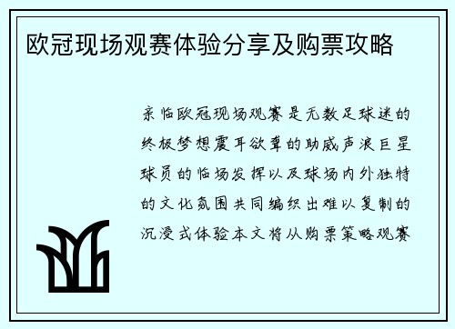 欧冠现场观赛体验分享及购票攻略