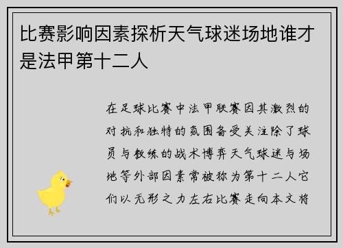 比赛影响因素探析天气球迷场地谁才是法甲第十二人